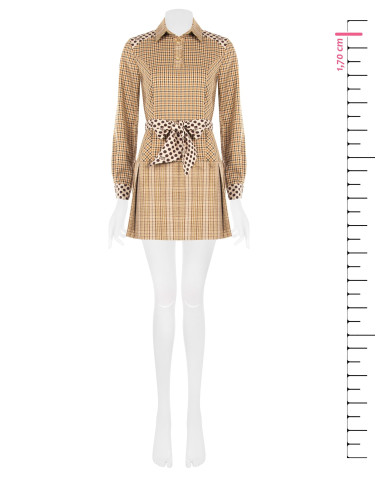 Vestido-camisa curto em mistura de viscose com padrão axadrezado, cinto às bolinhas e logótipo RR a condizer Rinascimento