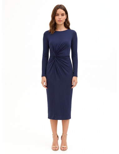 Vestido midi em malha com franzido frontal Rinascimento