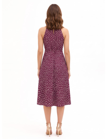 Vestido midi rodado em tecido cadi com cinto estruturado a condizer Rinascimento
