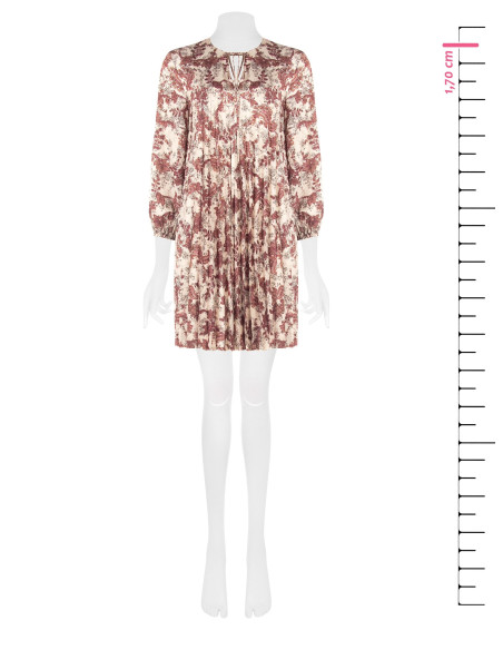 Vestido curto plissado amplo em cetim com estampado paisley e decote com laços Rinascimento