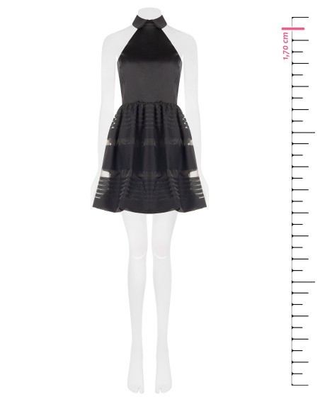 Vestido curto tipo balão em tule com riscas transparentes e parte superior em cetim Rinascimento