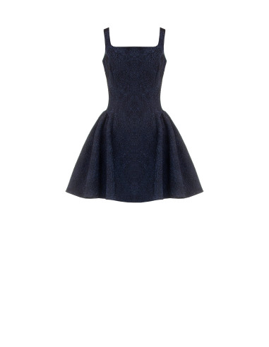 Vestido curto balão em jacquard com relevo, lurex e decote quadrado Rinascimento
