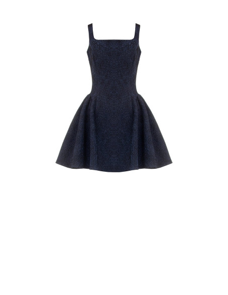 Vestido curto balão em jacquard com relevo, lurex e decote quadrado Rinascimento