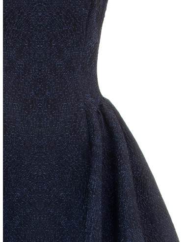 Vestido curto balão em jacquard com relevo, lurex e decote quadrado Rinascimento