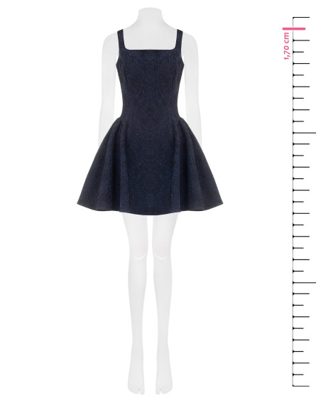 Vestido curto balão em jacquard com relevo, lurex e decote quadrado Rinascimento
