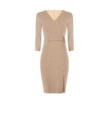 Vestido justo em poliviscose com decote em V e detalhe de fecho de gancho Rinascimento