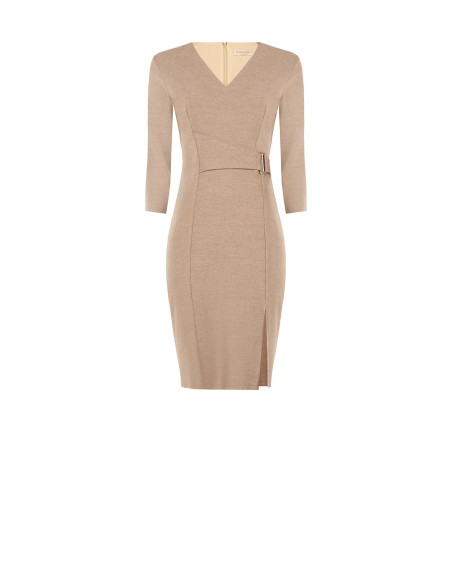 Vestido justo em poliviscose com decote em V e detalhe de fecho de gancho Rinascimento