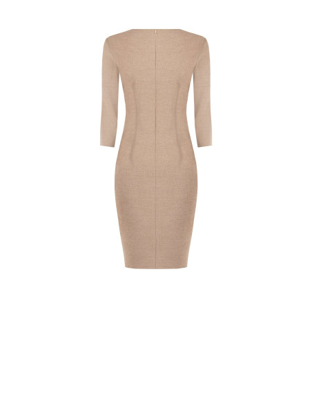 Vestido justo em poliviscose com decote em V e detalhe de fecho de gancho Rinascimento