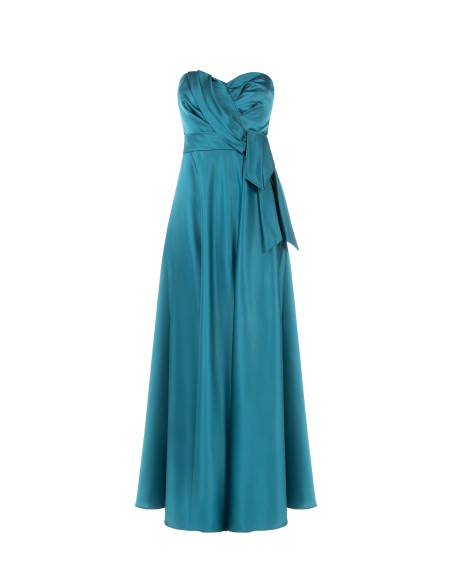 Vestido comprido em cetim com racha à frente Rinascimento