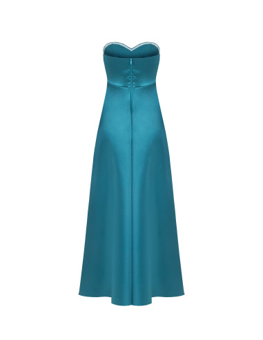 Vestido comprido em cetim com racha à frente Rinascimento