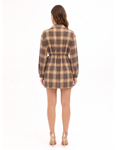 Vestido curto aos quadrados em mistura de viscose com nó na lateral Rinascimento