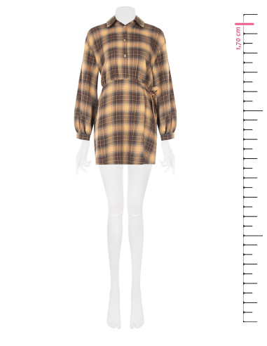 Vestido curto aos quadrados em mistura de viscose com nó na lateral Rinascimento