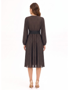 Vestido midi em mistura de liocel plissado com cinto elástico a condizer Rinascimento 2