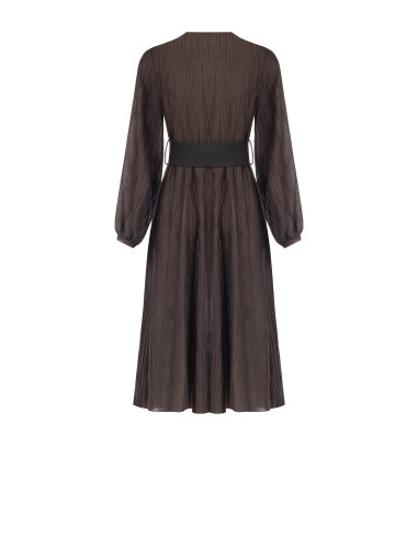 Vestido midi em mistura de liocel plissado com cinto elástico a condizer Rinascimento