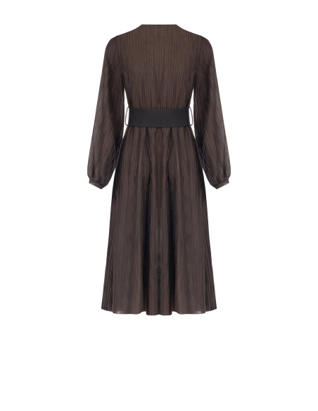 Vestido midi em mistura de liocel plissado com cinto elástico a condizer Rinascimento