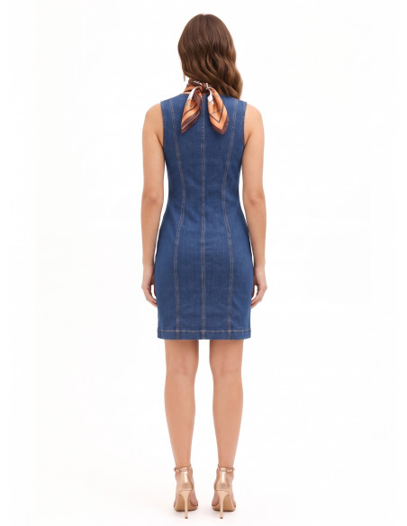 Vestido justo de ganga com fecho frontal e lenço a condizer Rinascimento