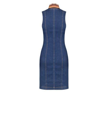 Vestido justo de ganga com fecho frontal e lenço a condizer Rinascimento