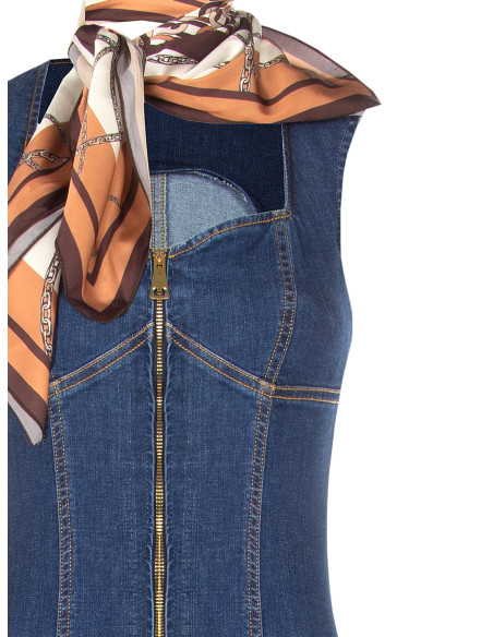 Vestido justo de ganga com fecho frontal e lenço a condizer Rinascimento