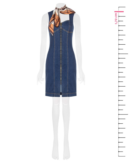 Vestido justo de ganga com fecho frontal e lenço a condizer Rinascimento