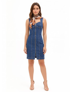Vestido justo de ganga com fecho frontal e lenço a condizer Rinascimento