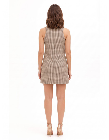 Vestido curto de corte trapézio com pequenos quadrados Rinascimento