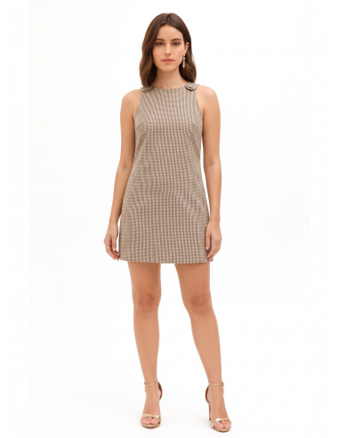 Vestido curto de corte trapézio com pequenos quadrados Rinascimento