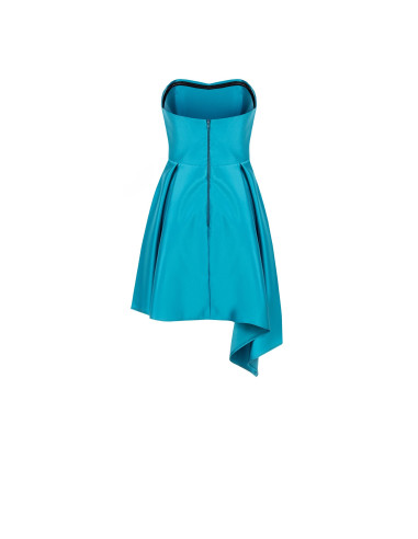 Vestido curto rodado em cetim com saia assimétrica Rinascimento