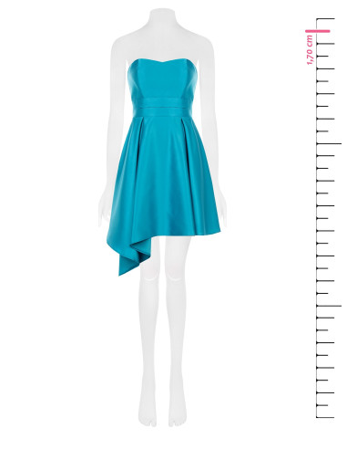 Vestido curto rodado em cetim com saia assimétrica Rinascimento