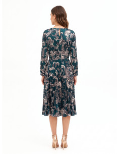 Vestido Comprido em Cetim Plissado com Padrão Barroco Rinascimento 2