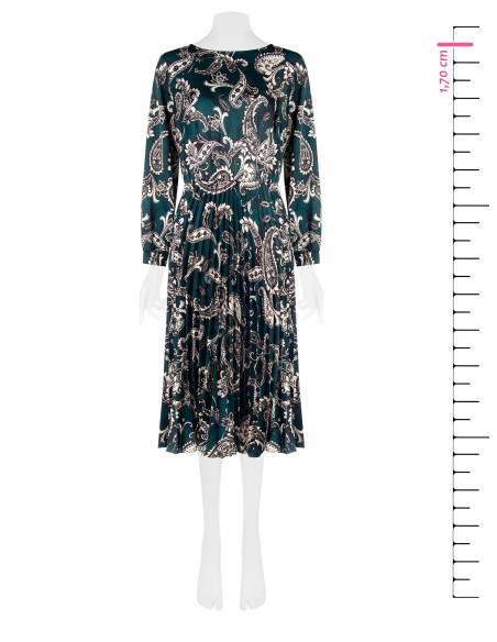 Vestido Comprido em Cetim Plissado com Padrão Barroco Rinascimento