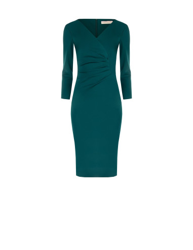 Vestido justo franzido com decote em V Rinascimento