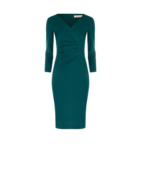 Vestido justo franzido com decote em V Rinascimento