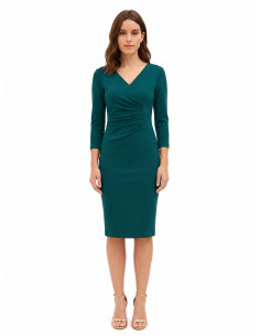 Vestido justo franzido com decote em V Rinascimento