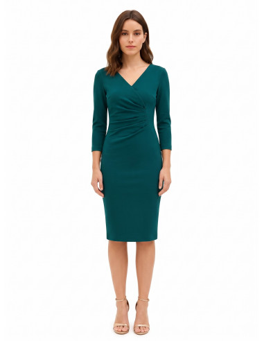 Vestido justo franzido com decote em V Rinascimento