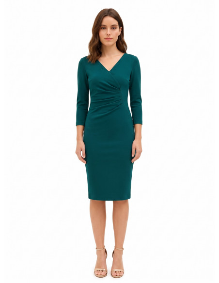 Vestido justo franzido com decote em V Rinascimento