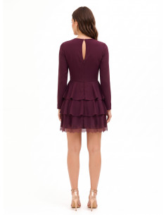 Vestido curto de crepe com folhos e aplicações de renda Rinascimento 2