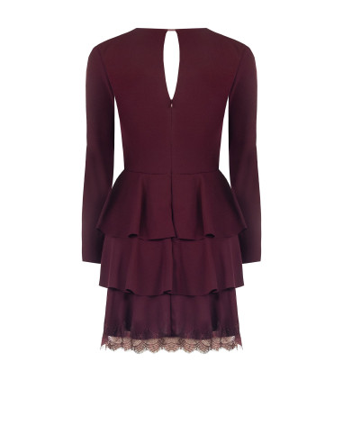 Vestido curto de crepe com folhos e aplicações de renda Rinascimento