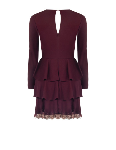 Vestido curto de crepe com folhos e aplicações de renda Rinascimento