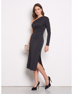 Vestido midi justo em malha com decote dourado Rinascimento 2
