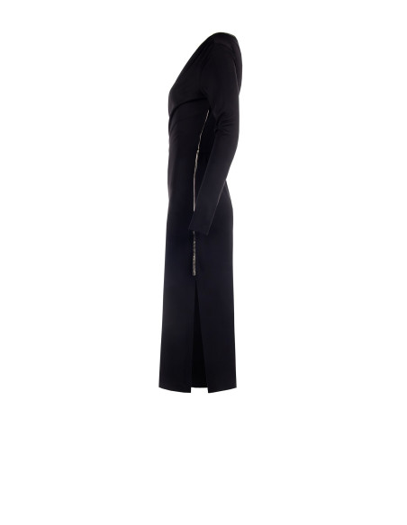 Vestido midi justo em malha com decote dourado Rinascimento