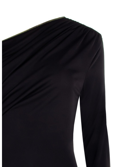 Vestido midi justo em malha com decote dourado Rinascimento