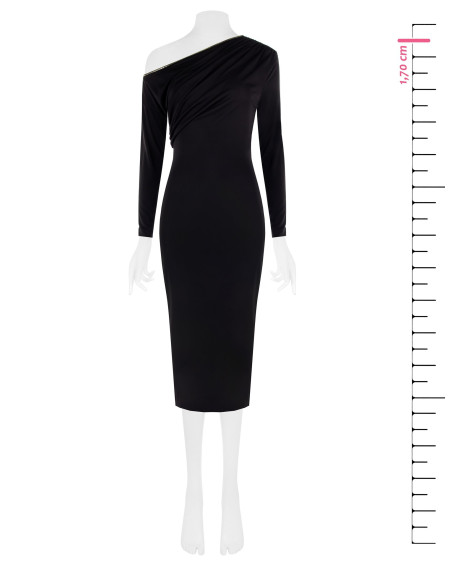 Vestido midi justo em malha com decote dourado Rinascimento