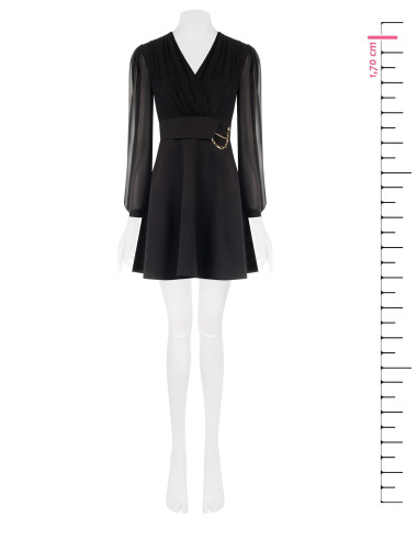 Vestido curto com efeito de 2 peças, decote em V cruzado em georgette e saia em tecido técnico Rinascimento