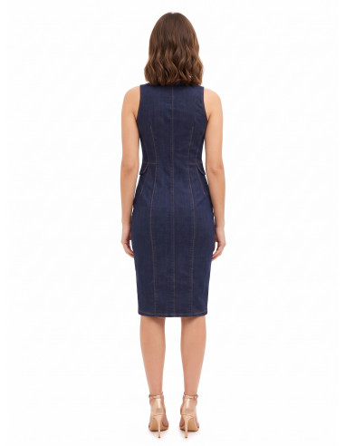Vestido-camisa justo em ganga elástica, lavagem Zero Rinascimento