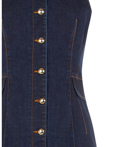Vestido-camisa justo em ganga elástica, lavagem Zero Rinascimento
