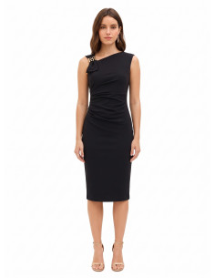 Vestido justo com decote assimétrico e fivela com logótipo RR Rinascimento