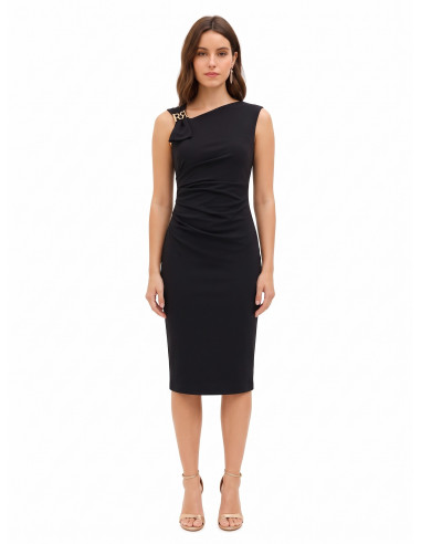 Vestido justo com decote assimétrico e fivela com logótipo RR Rinascimento