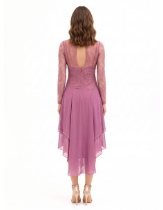 Vestido midi com padrão pontiagudo em georgette, com parte superior em renda com efeito de corpete Rinascimento 2