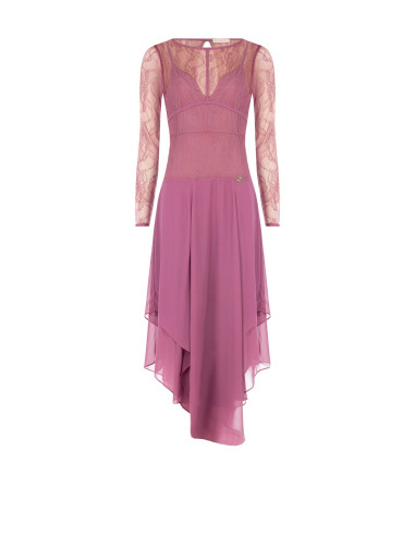 Vestido midi com padrão pontiagudo em georgette, com parte superior em renda com efeito de corpete Rinascimento