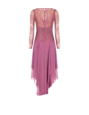 Vestido midi com padrão pontiagudo em georgette, com parte superior em renda com efeito de corpete Rinascimento